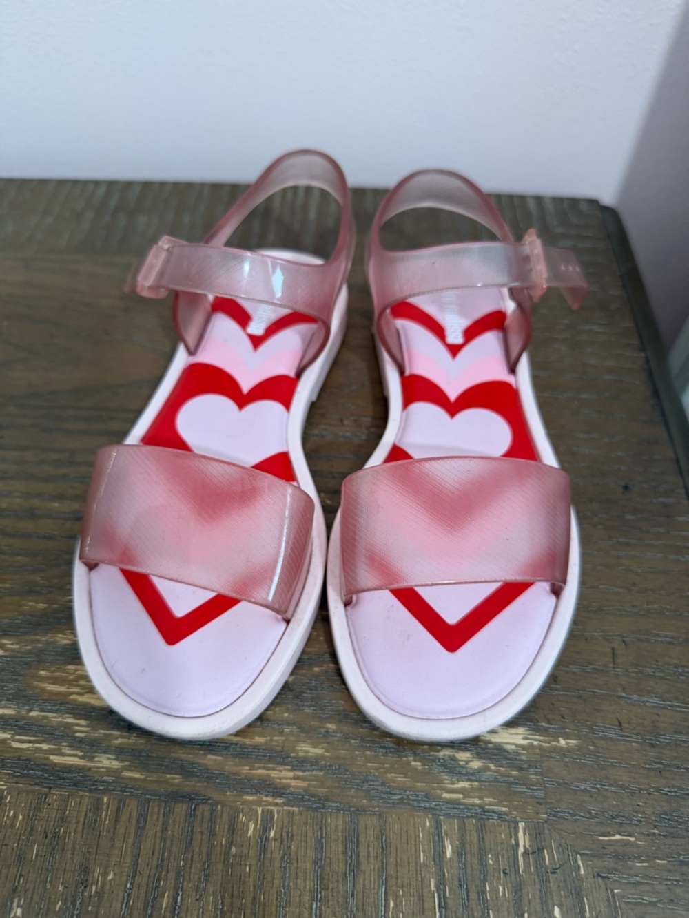 Mini Melissa Pink Jelly Strap Sandals with Red Heart Insole